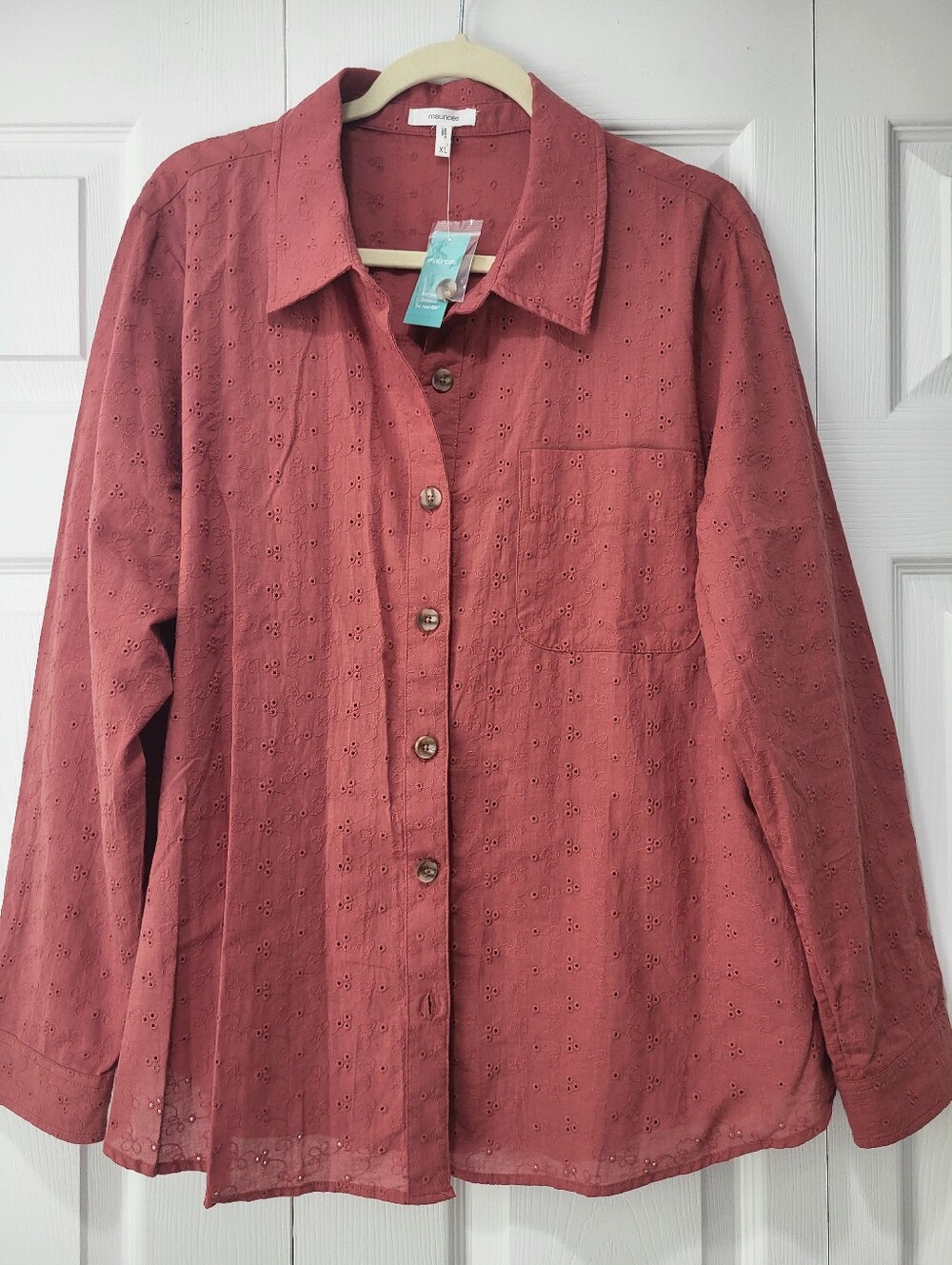 Maurices Embroidered Eyelet Button-Up Top, Size XL
